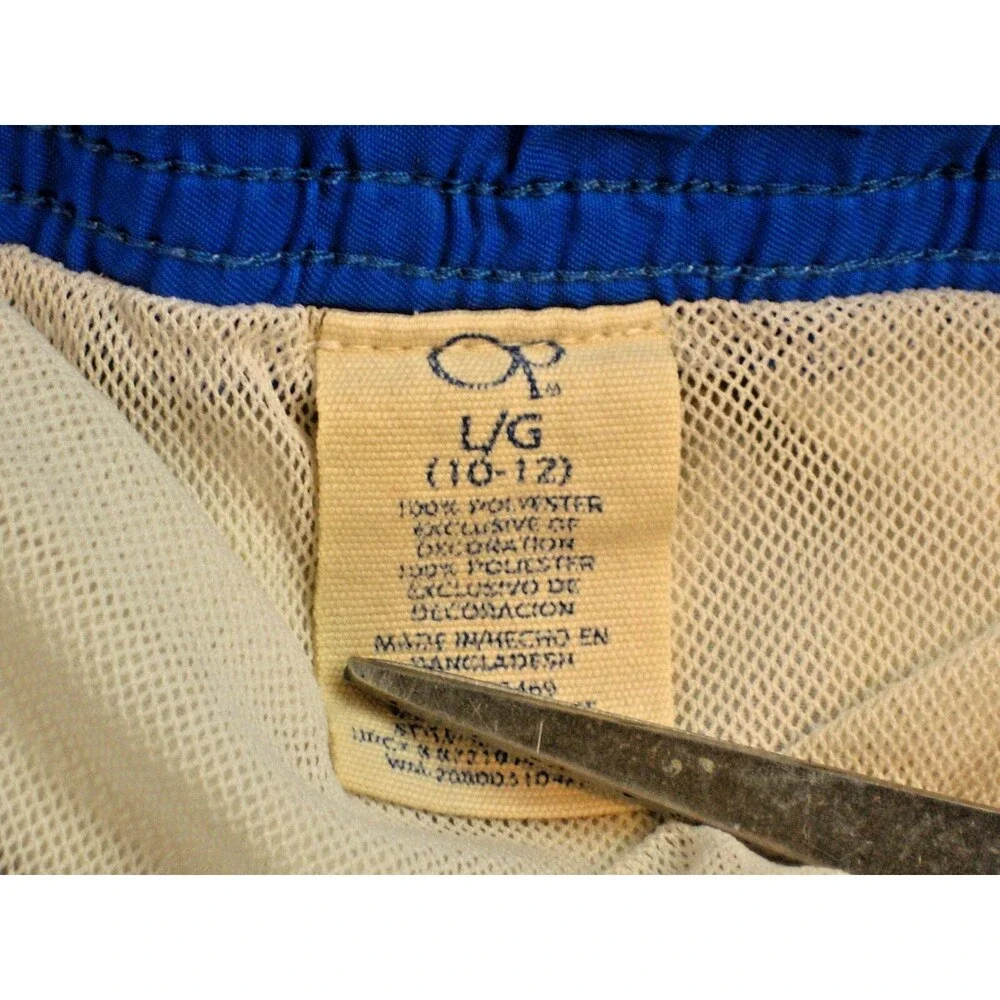 Boys Ocean Pacific OP Blue/White Check Board Swim Surf Shorts sz L(10-12) [28x9]